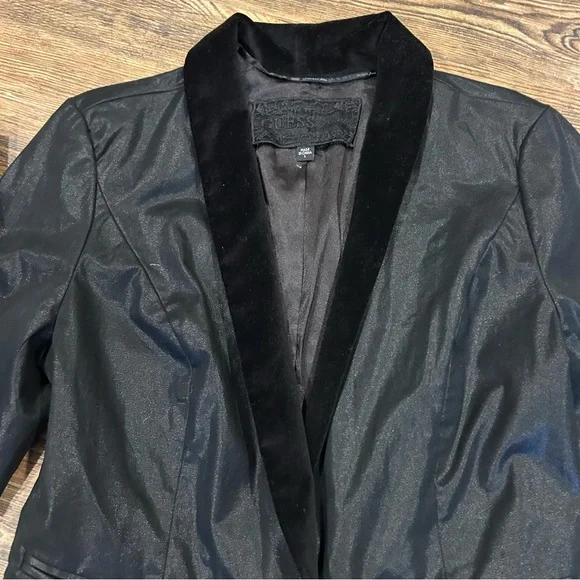 Guess Jeans Black Satin Blazer w/ Velvet Lapel – Women’s Large - Picture 4 of 8
